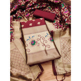 Maroon Banarasi Silk printed unstitched salwar suit with dupatta (3m) - women's ethnic wear