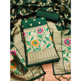 Green Banarasi Silk printed unstitched salwar suit with dupatta (3m) on model