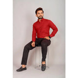 Men's Casual Cotton Solid Full Sleeve Shirt (Red)