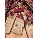 Maroon Banarasi silk printed unstitched salwar suit with dupatta (3m)
