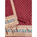 Maroon Banarasi Silk printed unstitched salwar suit with dupatta (3m)