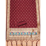 Maroon Banarasi Silk printed unstitched salwar suit with dupatta (3m) on display rack