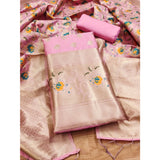Pink Banarasi Silk Printed Unstitched Salwar Suit with Dupatta (3m) - Traditional Indian bridal wear on mannequin