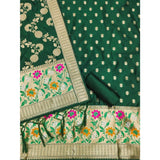 Green Banarasi Silk printed unstitched salwar suit with dupatta (3m) on hangar
