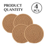 Beige cotton rope drink coaster set of 4, versatile for tea and coffee mugs on table