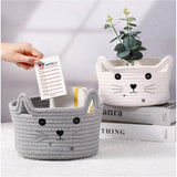 Cotton Small Cat With Face Basket Pack of 1 (Grey)