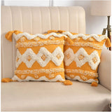 Yellow & white cotton tufted sofa pillow cover set, 16x16 inch pack of 2 for living room