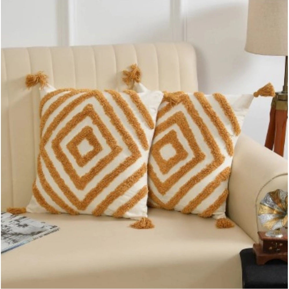 Yellow cotton diamond tufted sofa pillow cover pack of 2 (16x16 inches)