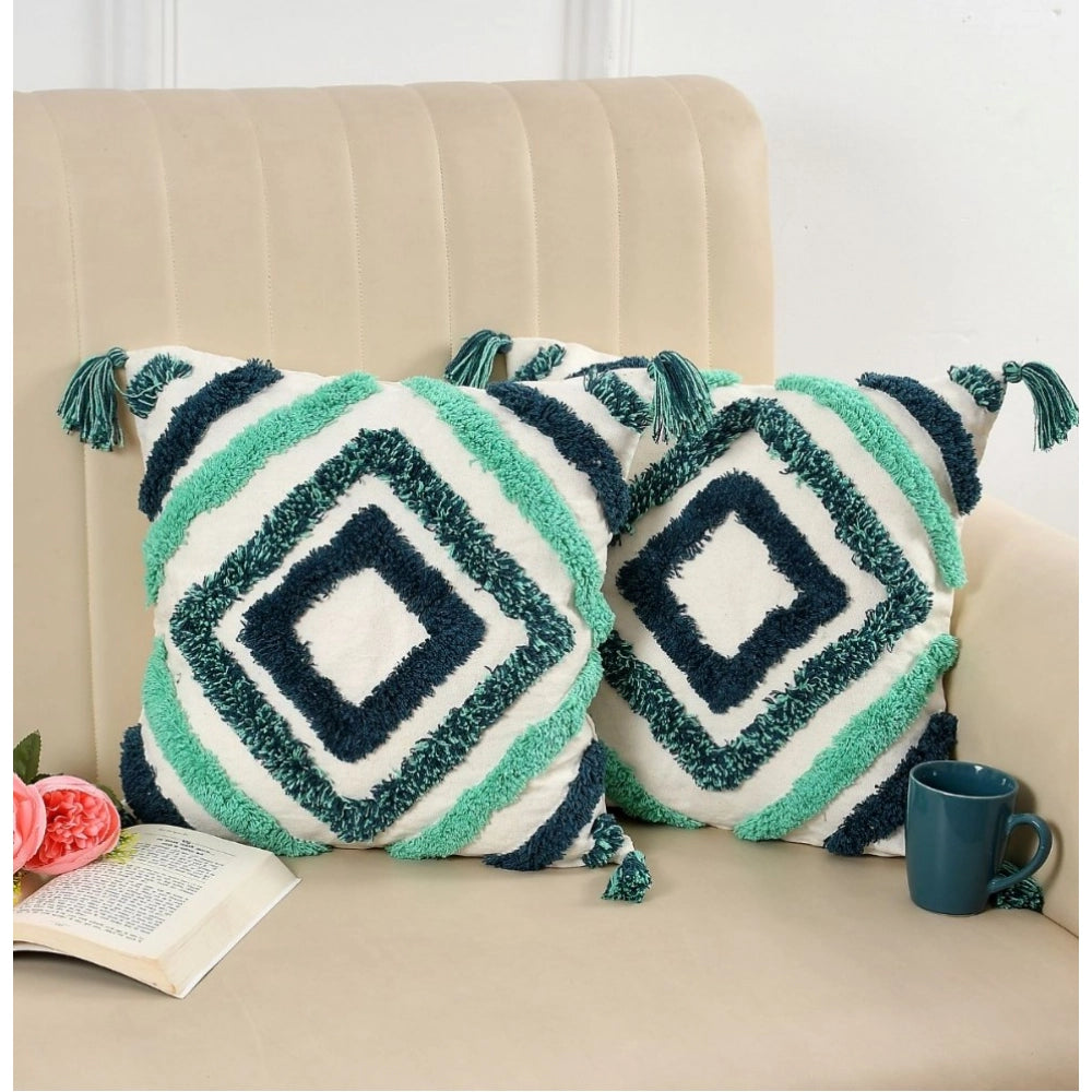 Green cotton tufted sofa pillow cover set - 16x16 inch pack of 2 for living room
