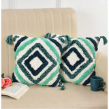 Green cotton tufted sofa pillow cover set - 16x16 inch pack of 2 for living room