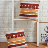 Orange cotton pit loom bohemian couch cushion cover pack of 2, handcrafted for home decor