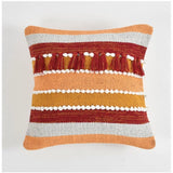 Orange cotton handcrafted pit loom boho couch cushion cover set, 16x16 inch pack of 2