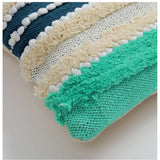 Handcrafted green-cream striped cotton cushion covers, boho chic for your couch or home decor (pack of 2)