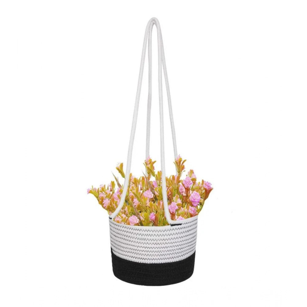 Cotton Hanging Planter Flower Basket Pack of 1 (Black &amp; White)