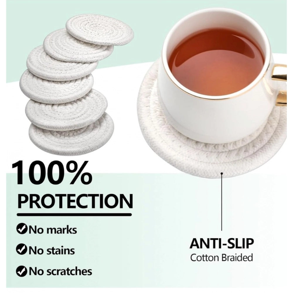 White cotton rope drink coasters set, multipurpose for tea and coffee, stylish mats for cups and mugs