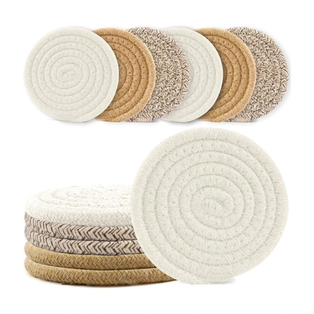 Multicolored cotton rope drink coaster set, 6 pcs