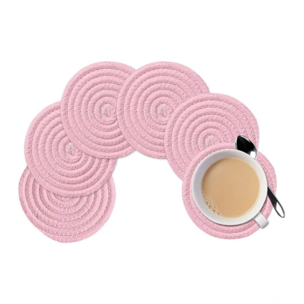 Baby Pink cotton rope drink coaster set, multipurpose for tea and coffee, stylish mats for cups and mugs