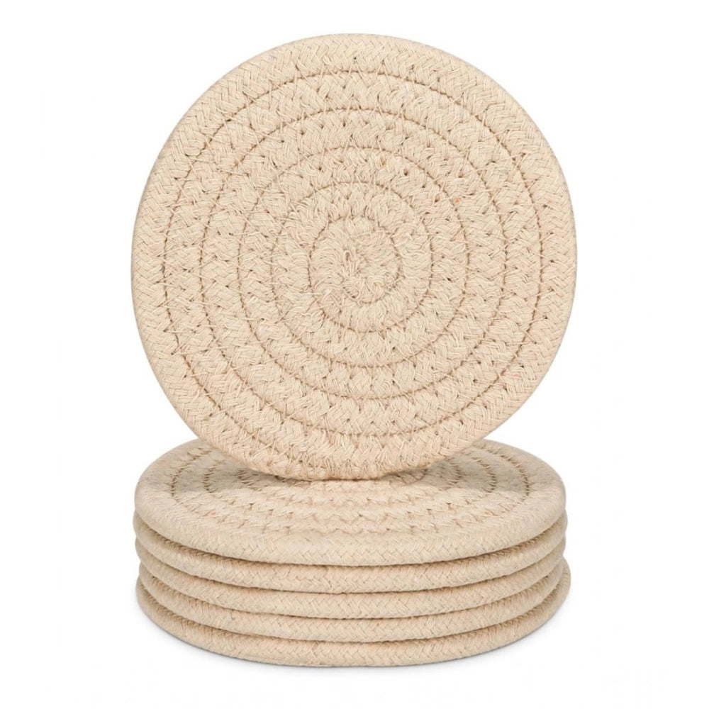 Cream cotton rope drink coasters set, stylish mats for cups and mugs, multipurpose for tea and coffee