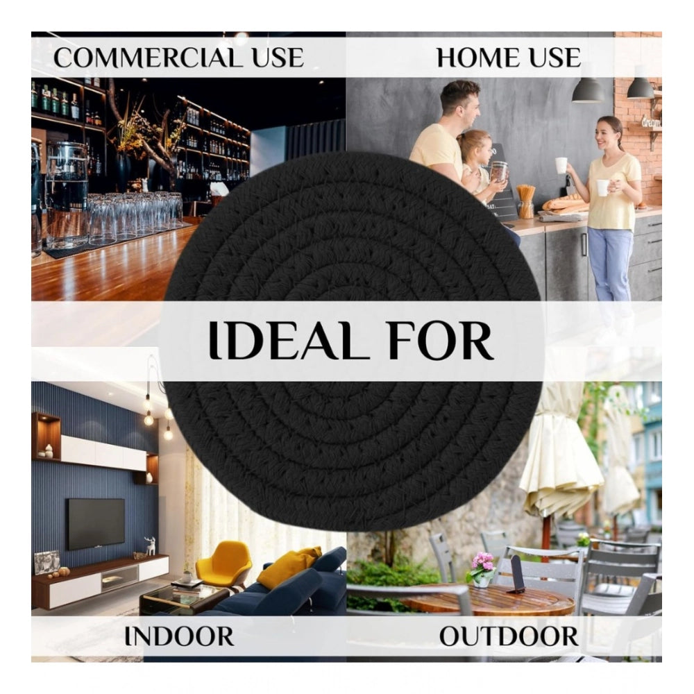 Black cotton rope drink coaster set (4 pcs) - stylish and multipurpose for tea and coffee cups