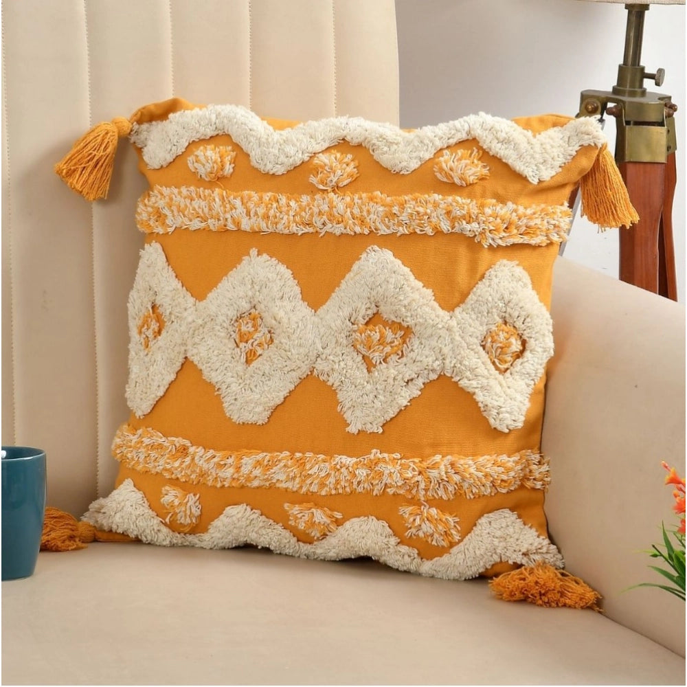 Yellow white cotton tufted sofa pillow cover pack of 2 for living room