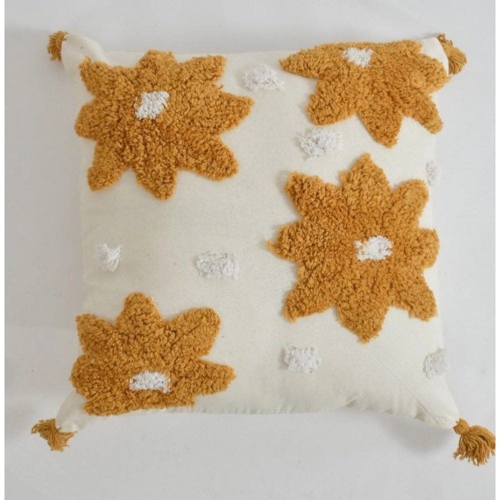 Yellow cotton tufted flower pillow cover set for living room sofa, 16x16 inch pack of 2