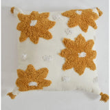 Yellow cotton tufted flower pillow cover set for living room sofa, 16x16 inch pack of 2