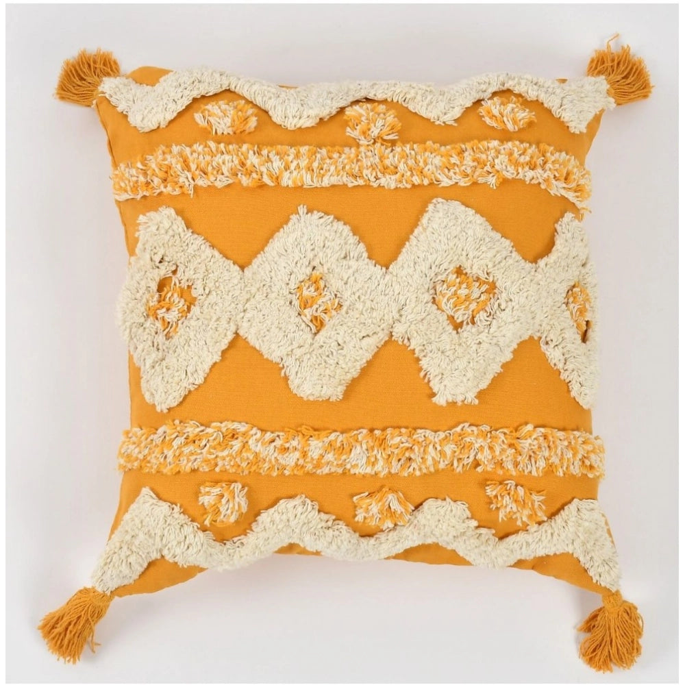 Yellow-white cotton tufted sofa pillow cover pack of 2 for living room decor