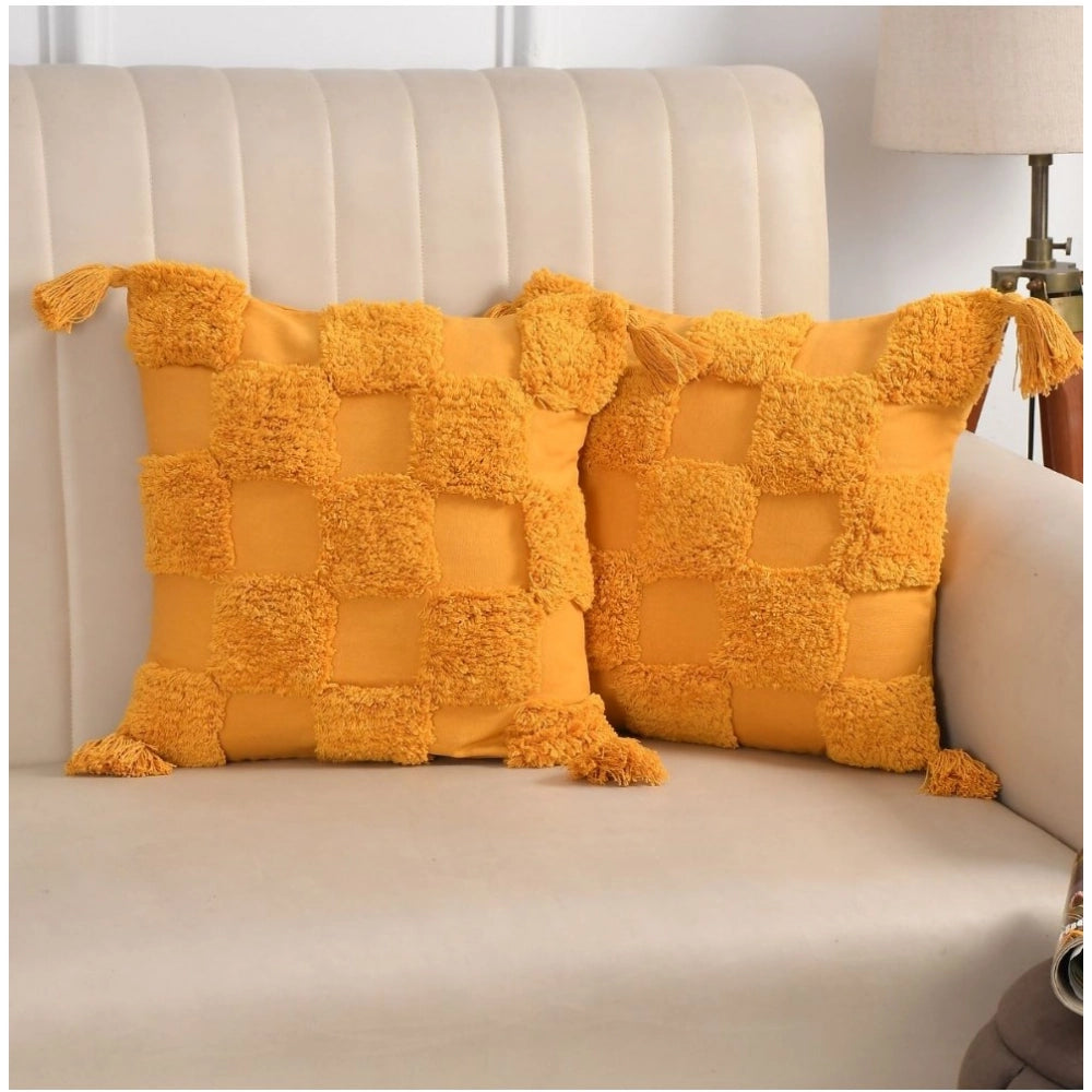Yellow cotton tufted sofa pillow cover pack of 2, perfect for living room decor
