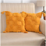 Yellow cotton tufted sofa pillow cover pack of 2, perfect for living room decor