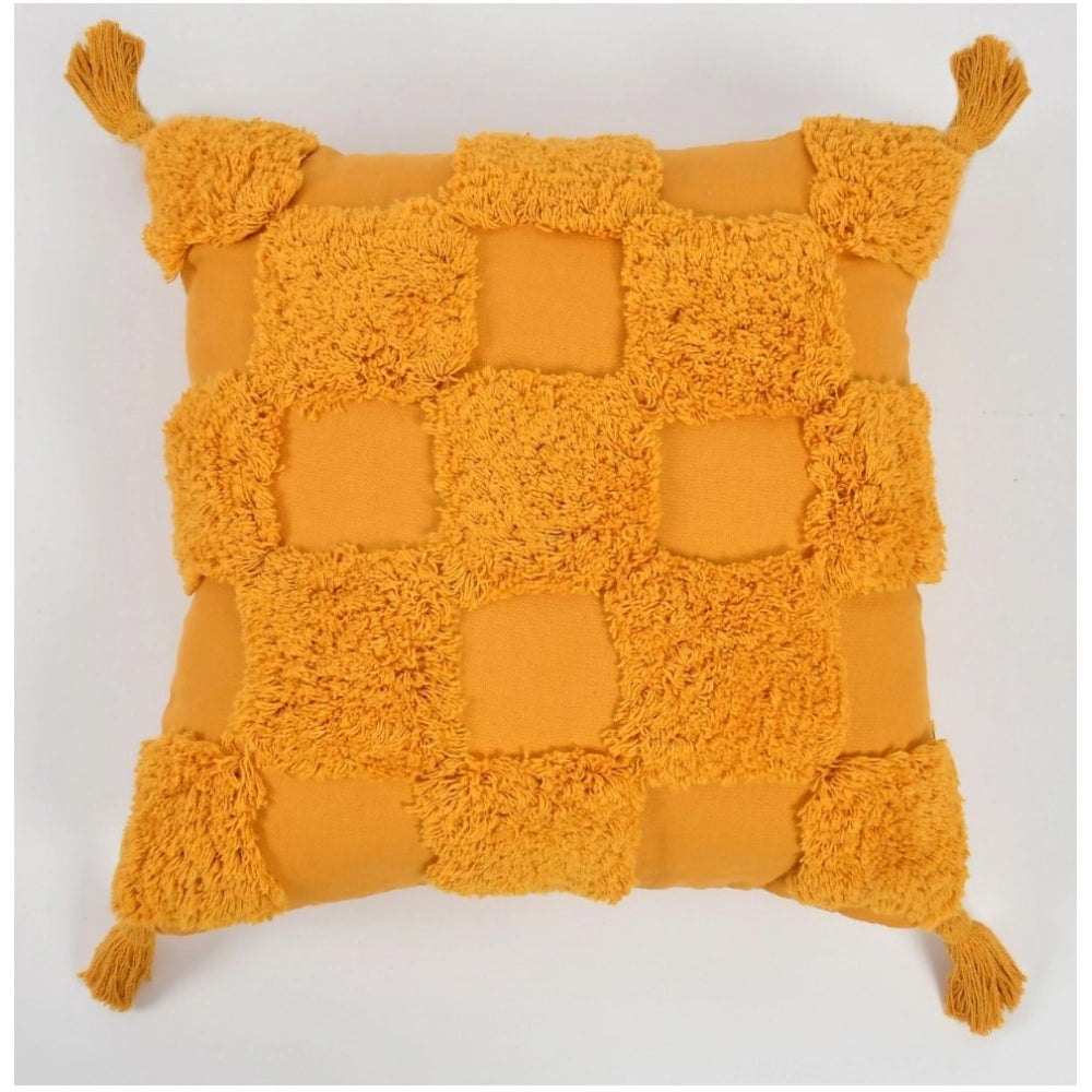 Yellow cotton tufted sofa pillow cover set (16x16 inch, pack of 2)