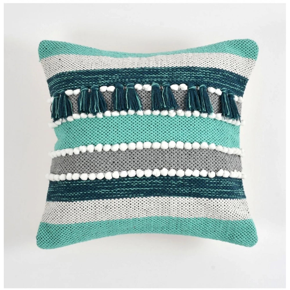 Handcrafted green cotton cushion covers for boho chic seating, pack of 2 (16x16 inches)