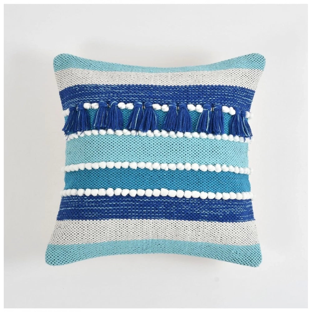 Handcrafted blue cotton pit loom cushion cover set, 2 pack for boho chic couch decor
