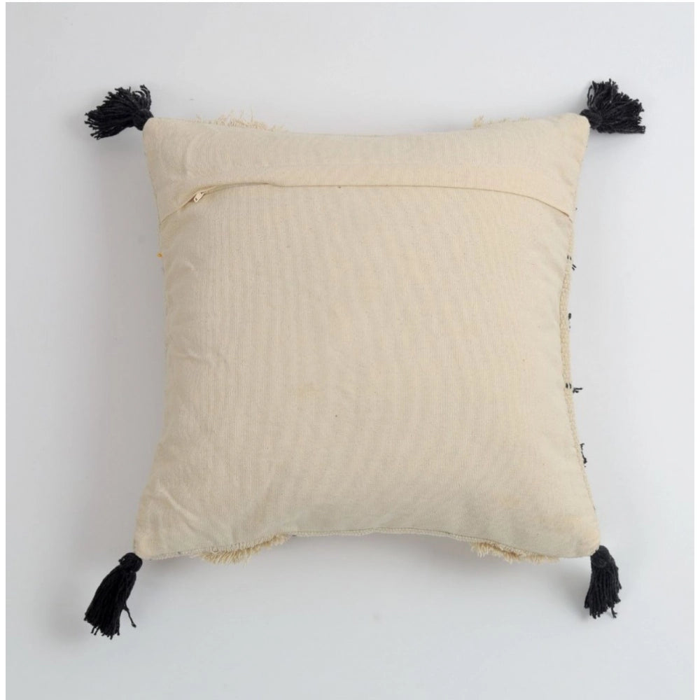 Black cotton handcrafted pit loom boho couch cushion covers, pack of 2 (16x16 inches)