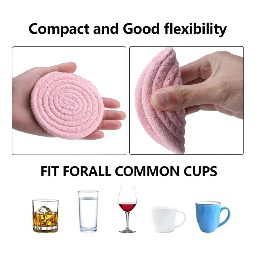 Pink cotton drink coaster set (6 pcs) - stylish tea & coffee mats for cups and mugs