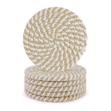 Beige white cotton rope drink coaster set, 6 pcs multipurpose for tea and coffee, stylish mats for cups and mugs