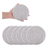 Grey white cotton rope drink coaster set, 6 pcs multipurpose for tea & coffee cups & mugs