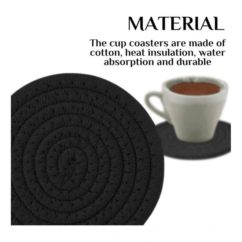 Black cotton rope drink coasters set, durable and stylish for tea and coffee