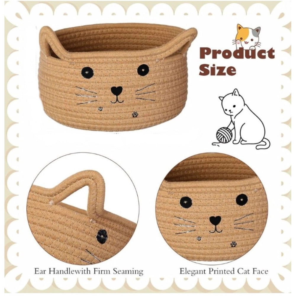 Cotton Small Cat With Face Basket Pack of 1 (Beige)