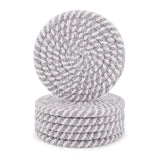 Grey White cotton drink coasters set, 6 pcs multipurpose for tea & coffee cups & mugs