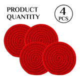 Red cotton rope drink coasters set, stylish mats for cups and mugs