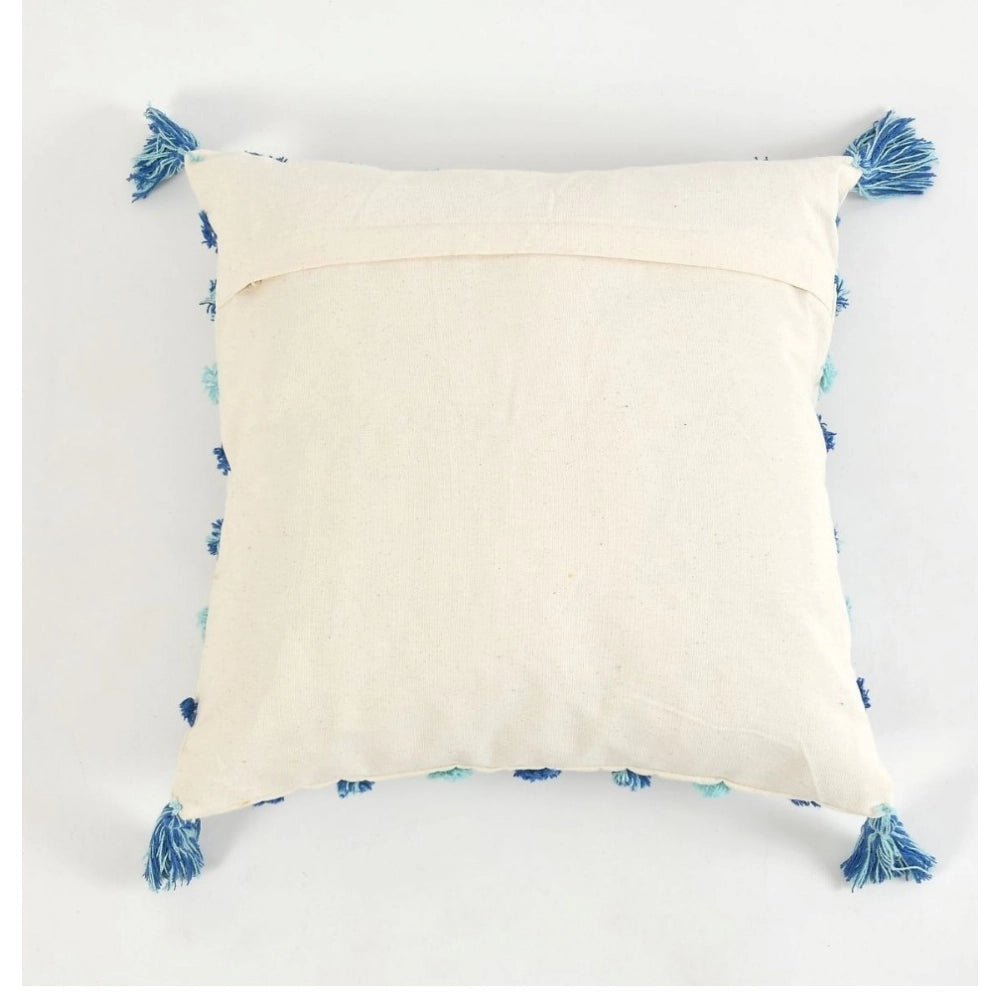 Blue cotton tufted sofa pillow cover pack of 2 (16x16 inches) for living room decor