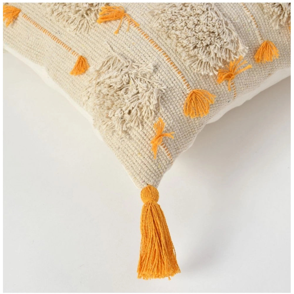 Yellow cotton handcrafted pit loom cushion cover set, boho-chic for living room or couch