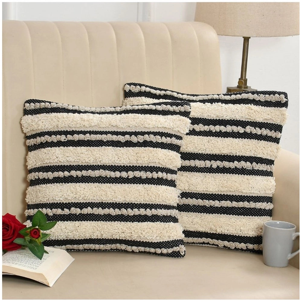 Handcrafted cotton diamond pit loom black & cream cushion covers, boho-inspired for 16x16 inch sofa or chair