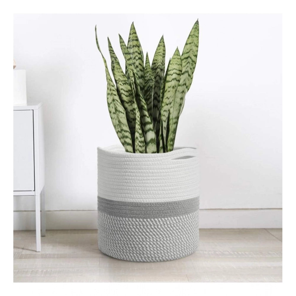 Cotton Large Woven Storage Basket 11x11 Inch Pack of 1 (Grey White)