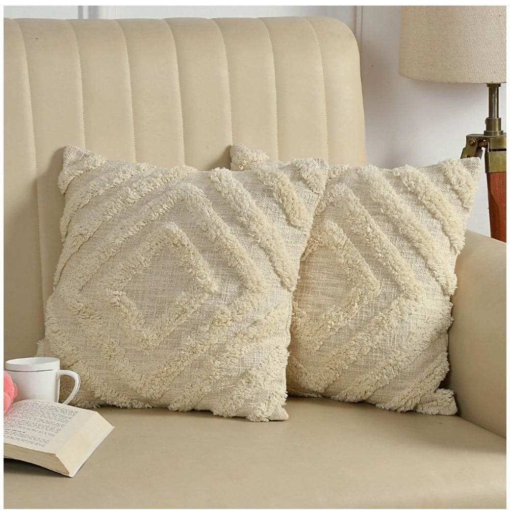 Off-white cotton tufted sofa pillow cover set of 2, ideal for living room upholstery