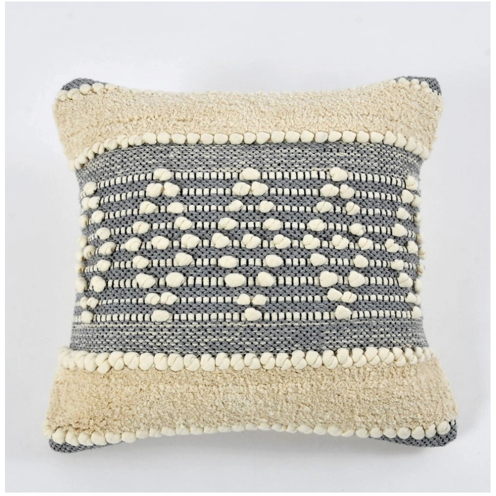 Grey cream cotton diamond handcrafted pit loom cushion cover, pack of 2 for bohemian couch decor
