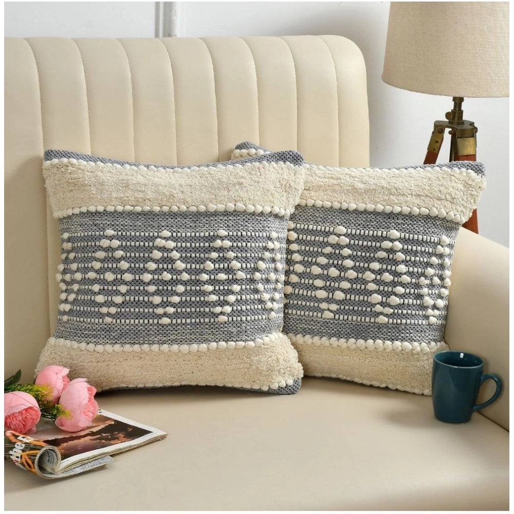 Grey cream cotton diamond pit loom boho couch cushion cover pack of 2
