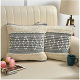Grey cream cotton diamond pit loom boho couch cushion cover pack of 2