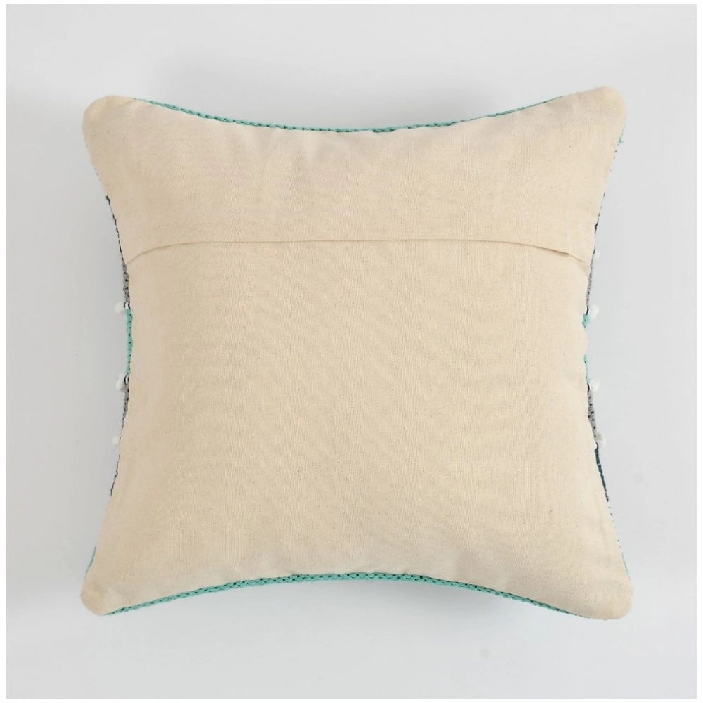 Green cotton pit loom cushion cover pack of 2, boho-style for couch seating