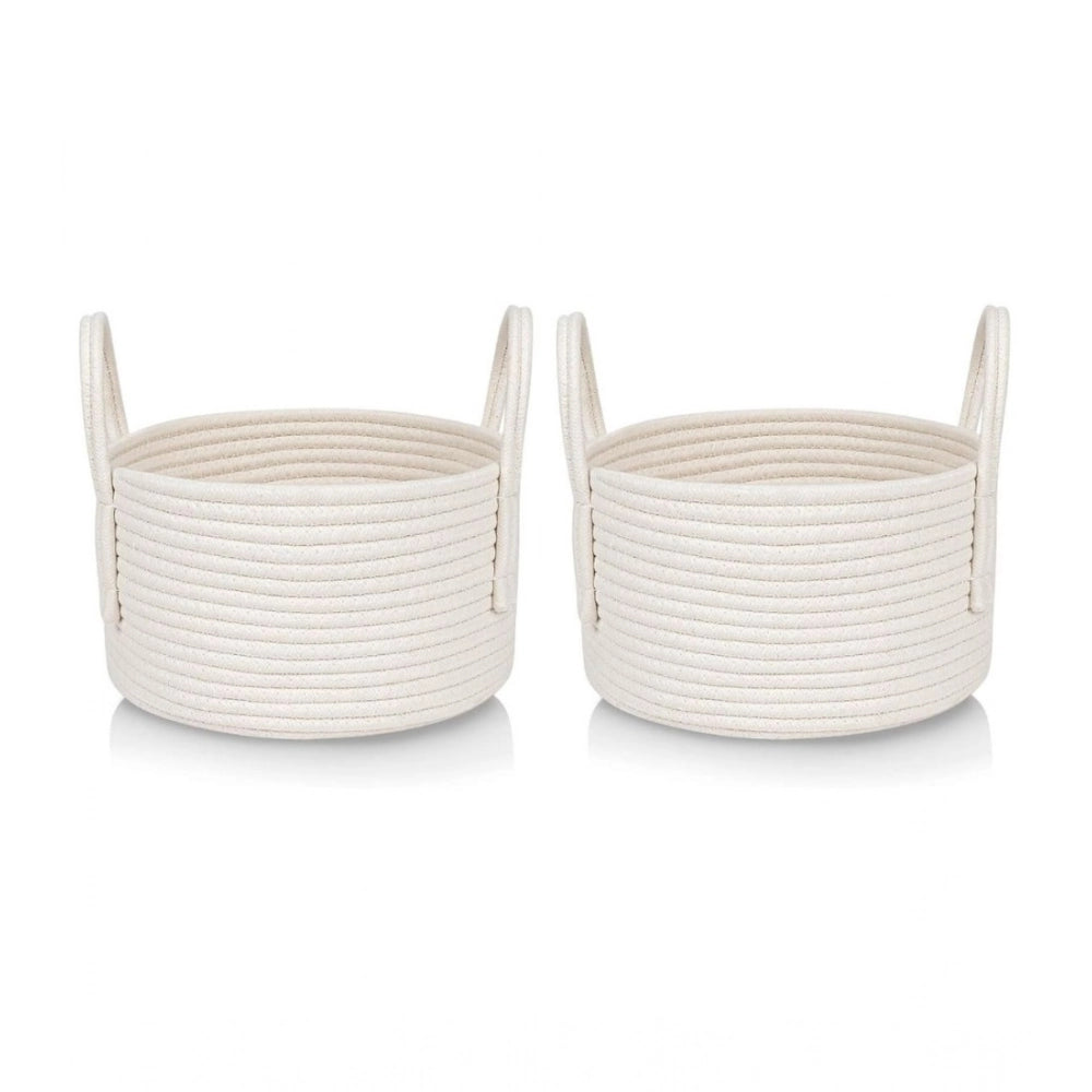 Cotton Round Storage Rope Woven Baskets Pack of 2 (White)